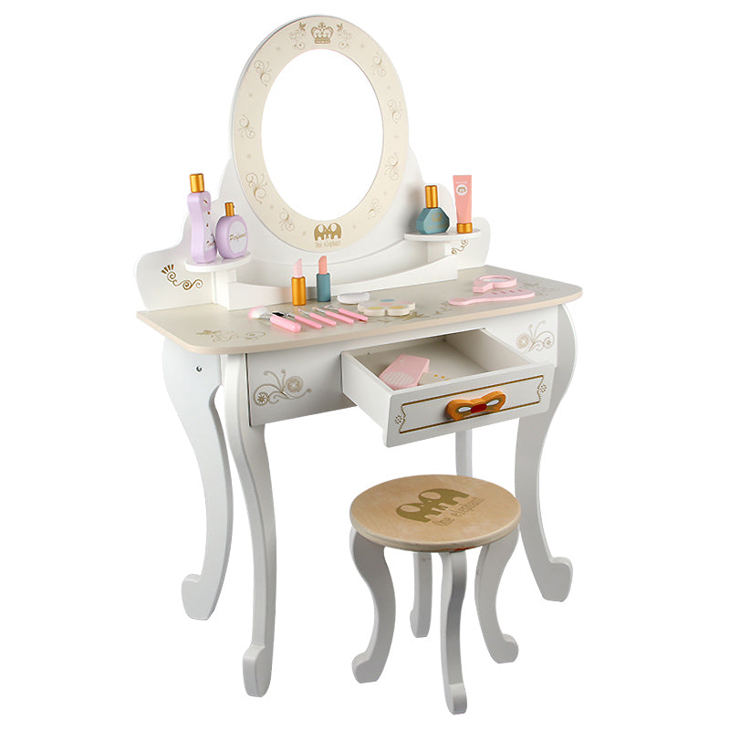 Tocador de Madera Blanco con Accesorios de Maquillaje de Juguete