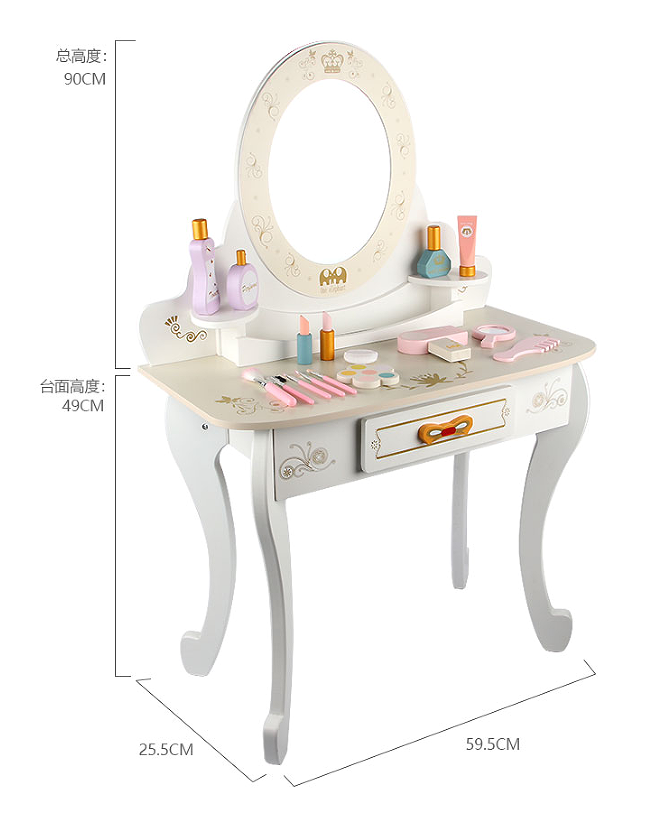 Tocador de Madera Blanco con Accesorios de Maquillaje de Juguete