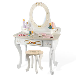 Tocador de Madera Blanco con Accesorios de Maquillaje de Juguete