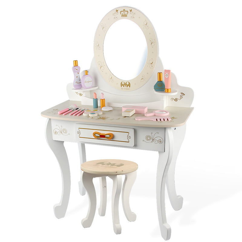 Tocador de Madera Blanco con Accesorios de Maquillaje de Juguete