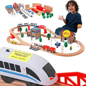 Pista de Tren con 88 Piezas y Locomotora a Batería