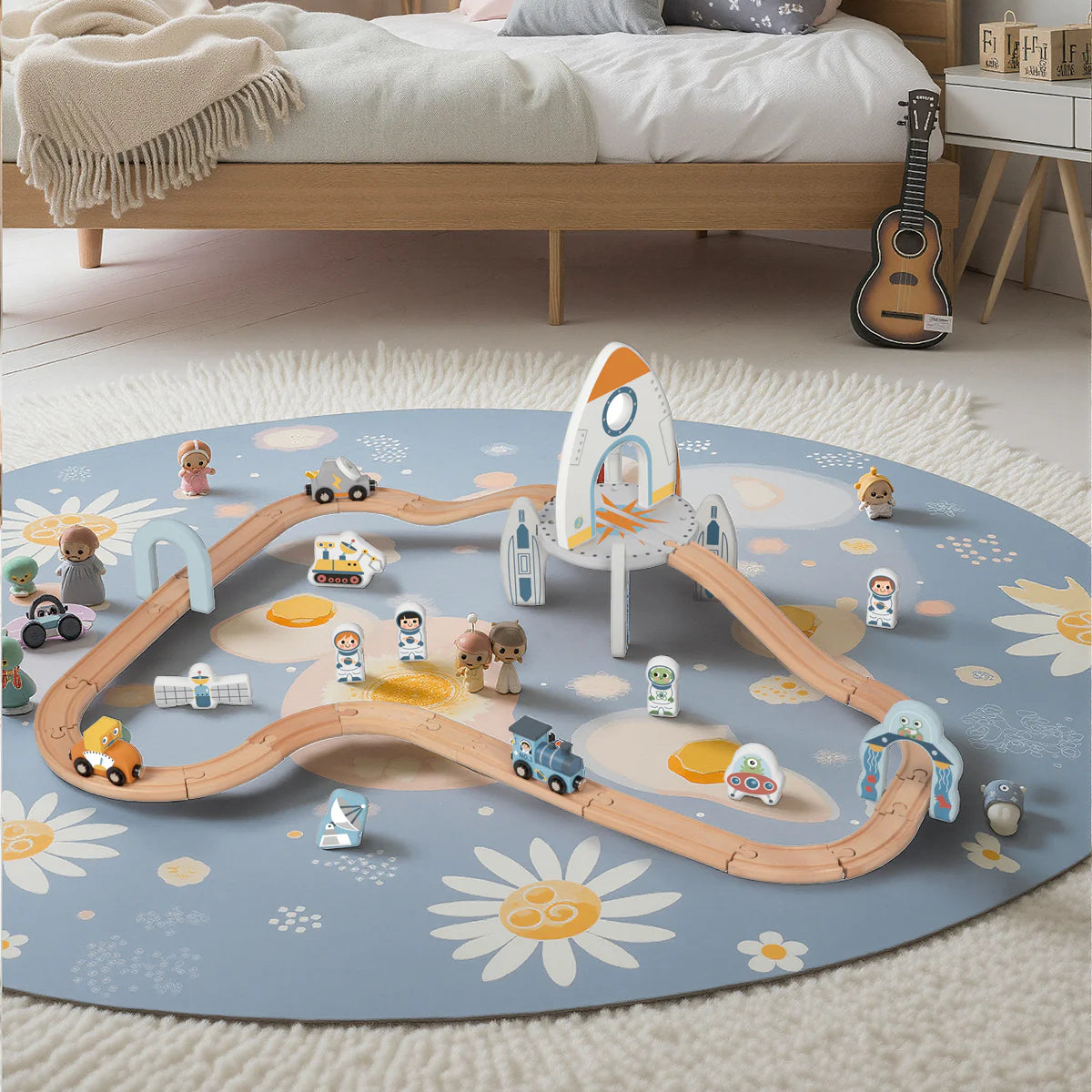 Set Pista de Tren Estación Espacial de Madera