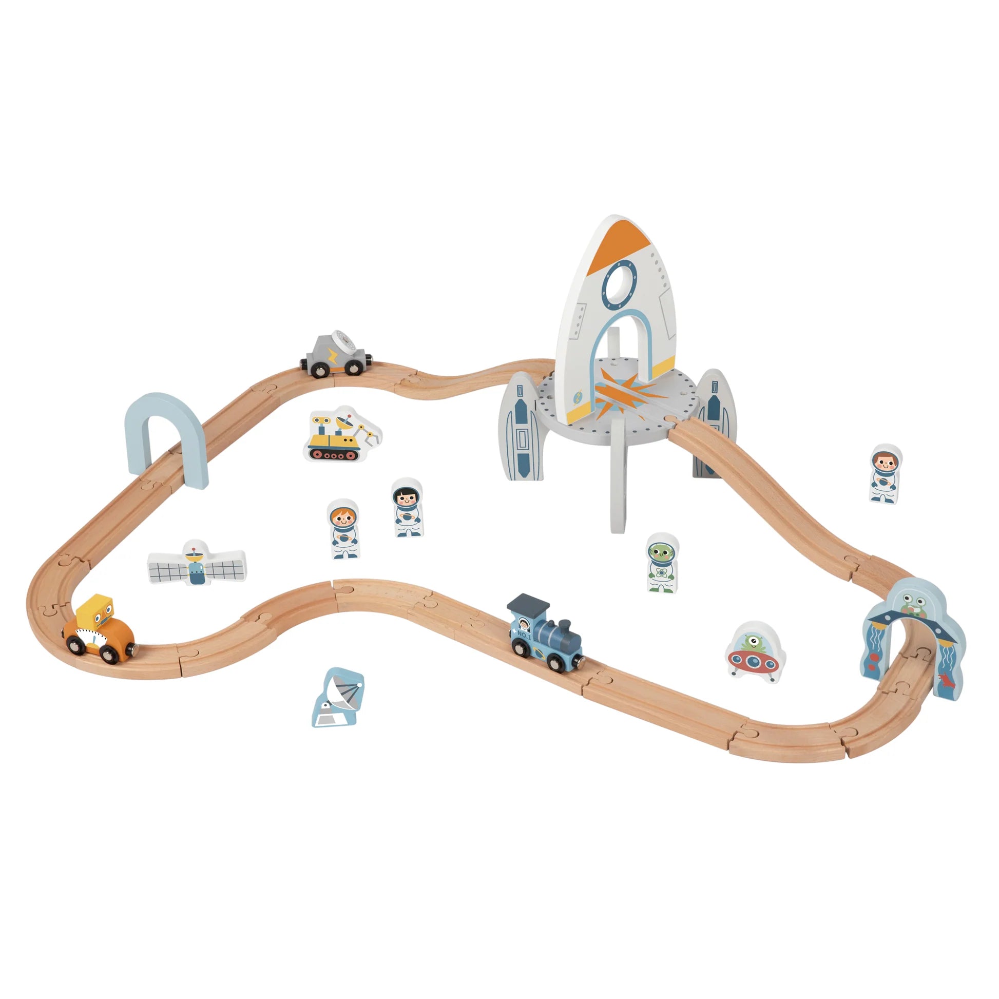 Set Pista de Tren Estación Espacial de Madera