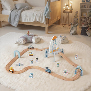 Set Pista de Tren Estación Espacial de Madera
