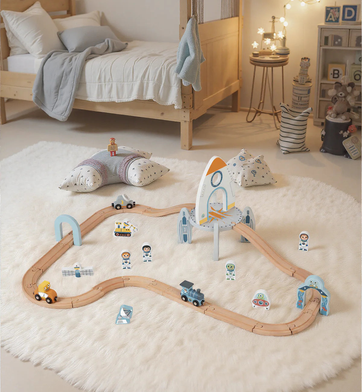 Set Pista de Tren Estación Espacial de Madera