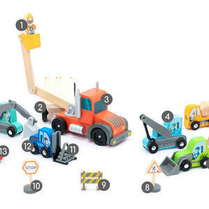 Set de Vehículos de Construcción de Madera con Camión Transportador
