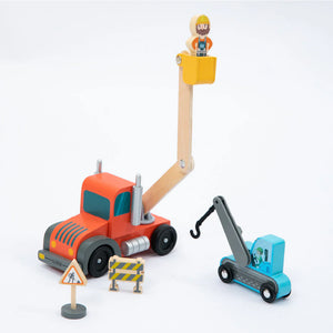 Set de Vehículos de Construcción de Madera con Camión Transportador