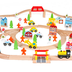 Set de Tren de Madera con Pista y Ciudad – 100 piezas