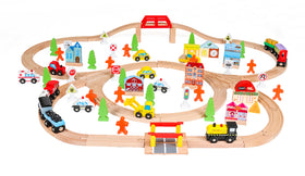 Set de Tren de Madera con Pista y Ciudad – 100 piezas