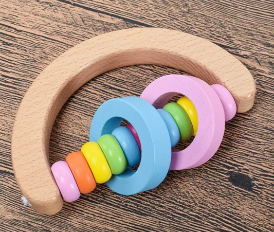 Sonajero de Madera con Aro en Forma de U y Cuentas de Colores