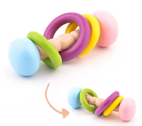 Sonajero de Madera para Bebés con Aros de Colores – Juguete Sensorial Montessori