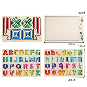 Tablero de Madera Montessori de Trazado y Abecedario Doble Cara