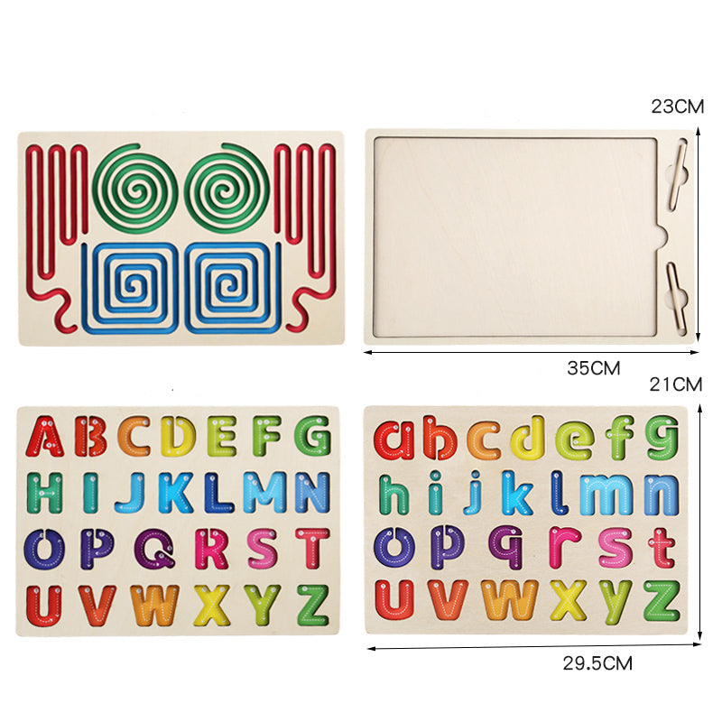 Tablero de Madera Montessori de Trazado y Abecedario Doble Cara