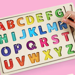 Tablero de Madera Montessori de Trazado y Abecedario Doble Cara