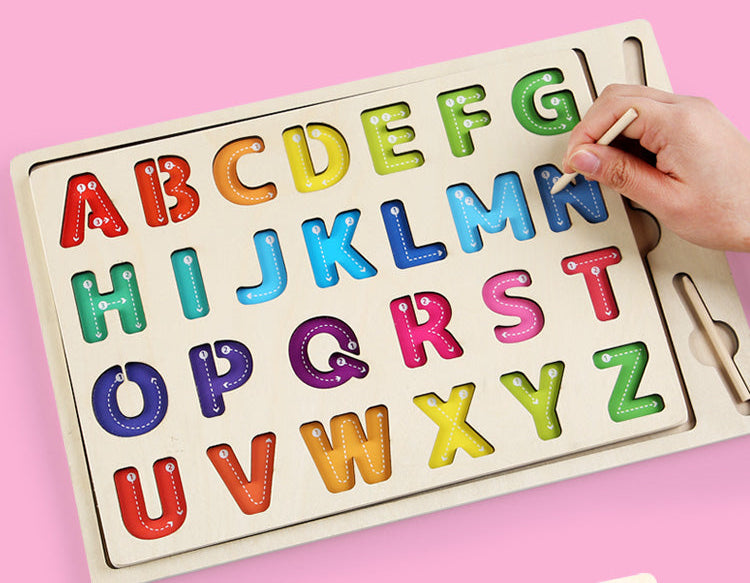 Tablero de Madera Montessori de Trazado y Abecedario Doble Cara