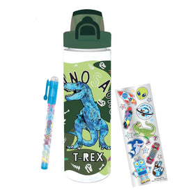 Botella de Agua Pop-Open Dinosaurio | Con Stickers y Bolígrafo de Gel